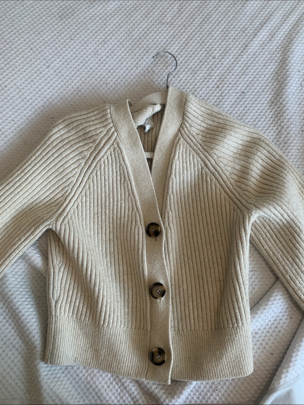 H&M Cream Ribbed Button-Front Cardigan